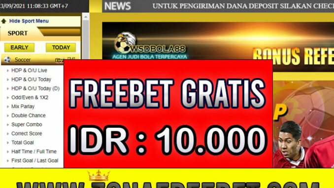 WSDBola88 Freebet Gratis Rp 10.000 Tanpa Deposit